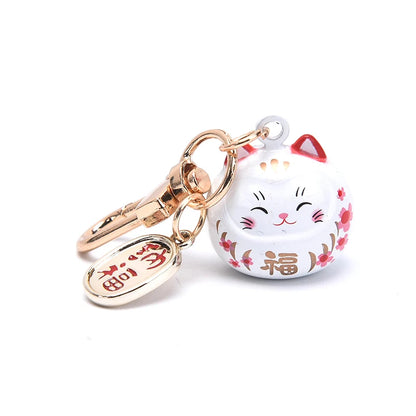 New Japanese Cute Lucky Cat Bell KeyChains Car Bag Decor Water Sound Bell Pendant Charm Keys Couple Gifts Keyring Pray Keyfob