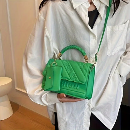 1pc Trendy Quilted Handbag with Adjustable Strap, Stylish Black Shoulder Purse for Women with Mini Coin Pouch, Crossbody Purse