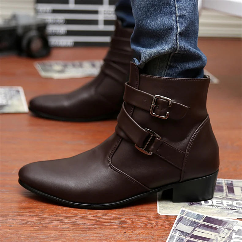 Leather Chelsea Boots Men Designer 2024 White Dress Boots Men Casual High top Buckle Strap Formal Shoes Men Motorcycle Boots