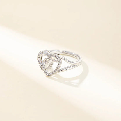 White Zircon 26 Letters A-Z Love Heart Open Adjustable Rings For Women Gold Silver Color Wedding Band Jewelry Mother's Day Gifts