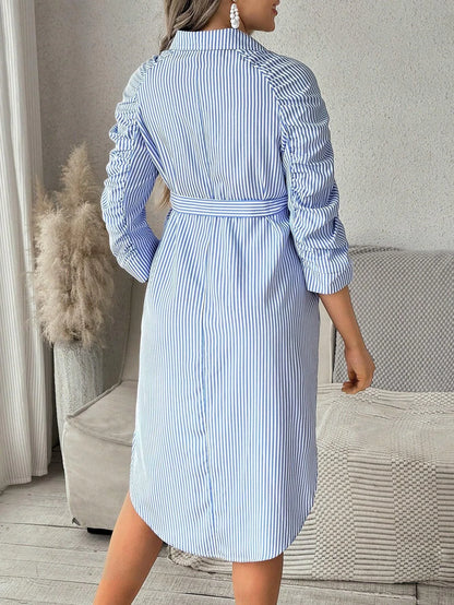 Maternity Clothes Pregnant Women Dresses Clothing Lapel Button Casual Skirt Pleated Seven-quarter Sleeve Shirt Spring Jumpsuit