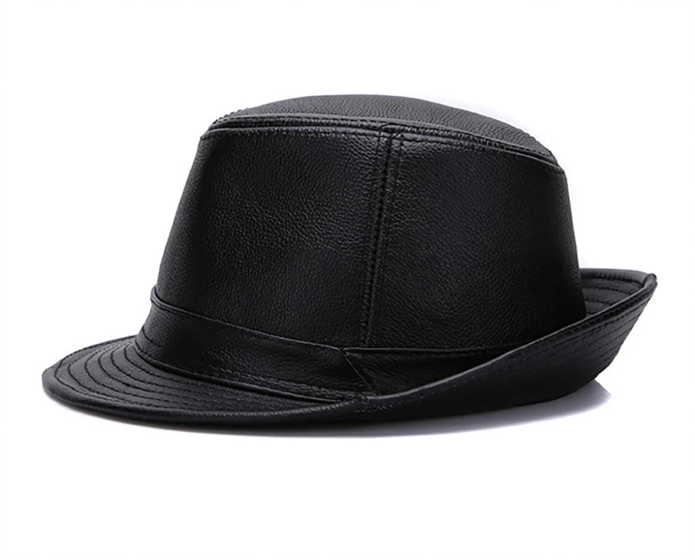 2026  Autumn Men Real Genuine Cowhide Leather Top Hats Men Fashion Caps Winter Warm New Cowboy  100% Real Cowhide Leather Hats