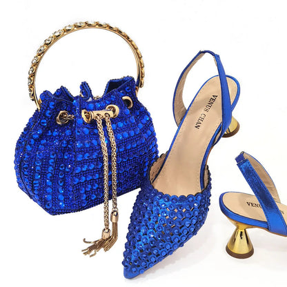 Fashion Summer 2023 Beads Decorated Muffin Bottom Sandals Wear Comfortable And Versatile Elegant Ladies Shoes And Bag Set