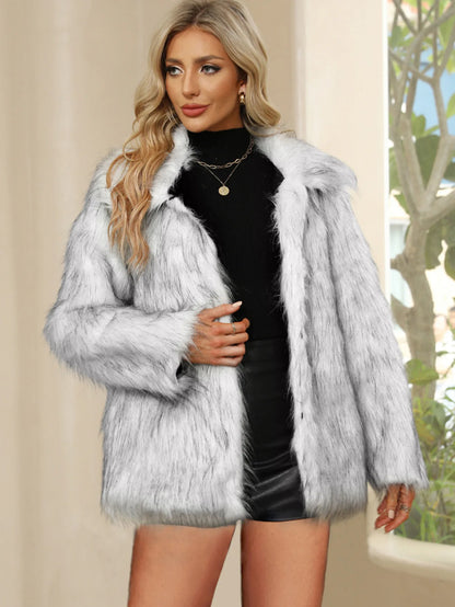 2026 Autumn Winter Brown Faux Fur Coat Women Casual Turndown collar Fluffy Plush Jacket Long Sleeve Thick Fake Fur Warm Cardigan