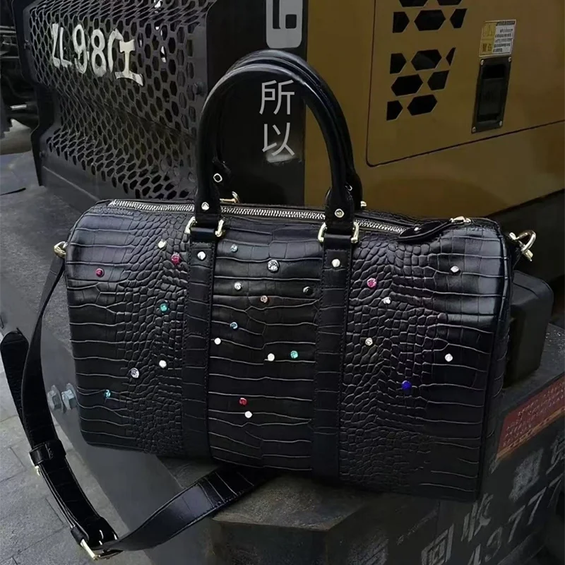 Luxury Large-capacity Travel Handbag For Women Versatile Crocodile Pattern Crossbody Bag Fashion Diamond Design Commuter Bag