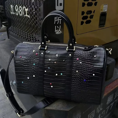 Luxury Large-capacity Travel Handbag For Women Versatile Crocodile Pattern Crossbody Bag Fashion Diamond Design Commuter Bag
