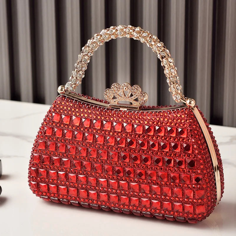 Silver Woman Bag Shine Bling Crown Hasp Diamond Shoulder Bag Crossbody Luxury Designers Rivet Clutch Party Evening Sparkly Purse