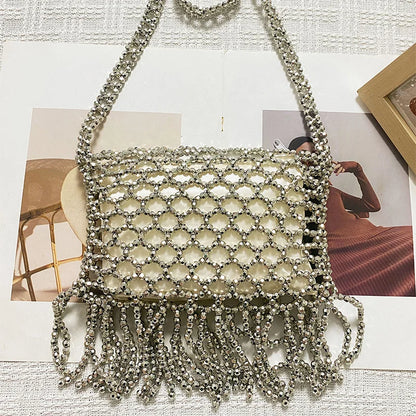 New European and American retro tassel handmade bead woven bag, niche, simple, versatile, single shoulder crossbody bag