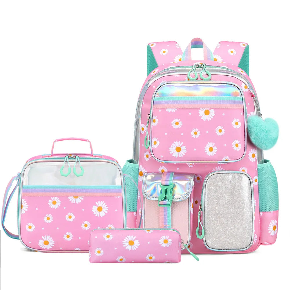 Cute Student Backpack 3pcs/set Primary Schoolbag Rabbits and Quicksand Kawaii Student Backpack Teenage Girls Handbag Rucksack