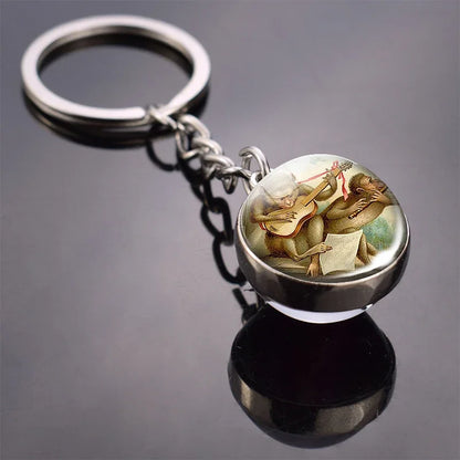 Animals Cute Keychain Cat Dog Bear Peacock Rabbit Squirrel Phoenix Double Side Glass Ball Pendant Keyring Jewelry Key Chain Gift