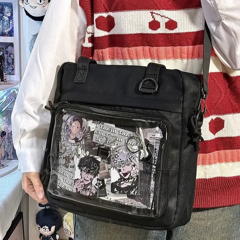 New Kawaii Ulzzang Itabag Girls Simple High Quality Nylon Shoulder Bag With Display Plate Crossbody Bags College Student Ita Bag