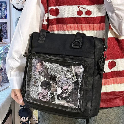 New Kawaii Ulzzang Itabag Girls Simple High Quality Nylon Shoulder Bag With Display Plate Crossbody Bags College Student Ita Bag