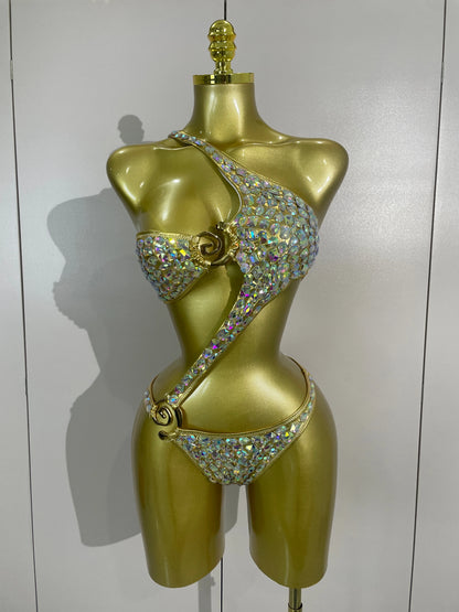 Sexy Sparkly Diamonds Swimsuit Bar Bikini 2026 Fashion Women Crystal Handmade One-piece Bodysuit Swimsuit Stage Photoshoot Wear