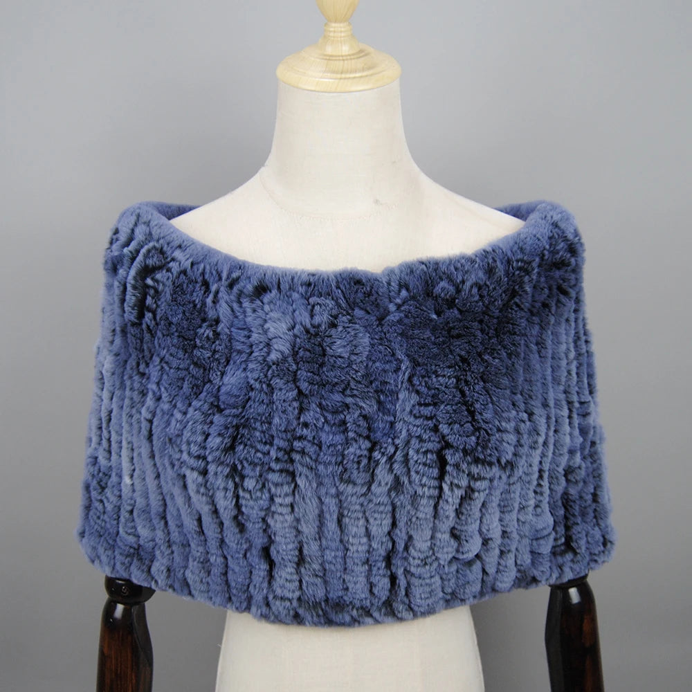 Hot Sale Women Real Rex Rabbit Fur Shawl Natural Real Knitted Real Rex Rabbit Fur Poncho Scarf Autumn Winter Rabbit Fur Pashmina