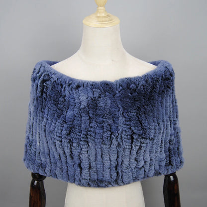 Hot Sale Women Real Rex Rabbit Fur Shawl Natural Real Knitted Real Rex Rabbit Fur Poncho Scarf Autumn Winter Rabbit Fur Pashmina