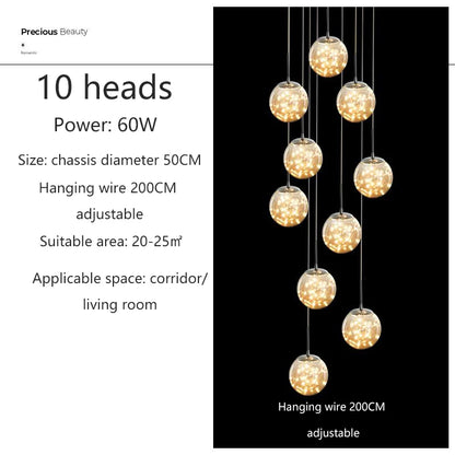 Modern LED Chandelier Glass Ball Dimmable Pendant Lamp for Staircase Living Room Home Decor Suspension Lighting Design Lusters