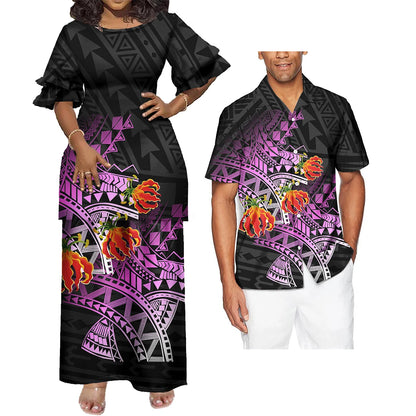 New Wholesale Custom Polynesian Tribal Design Petal Sleeve Samoan Puletasi Set Ptaha Plus Size Women 2 Piece Outfits Sets Dress
