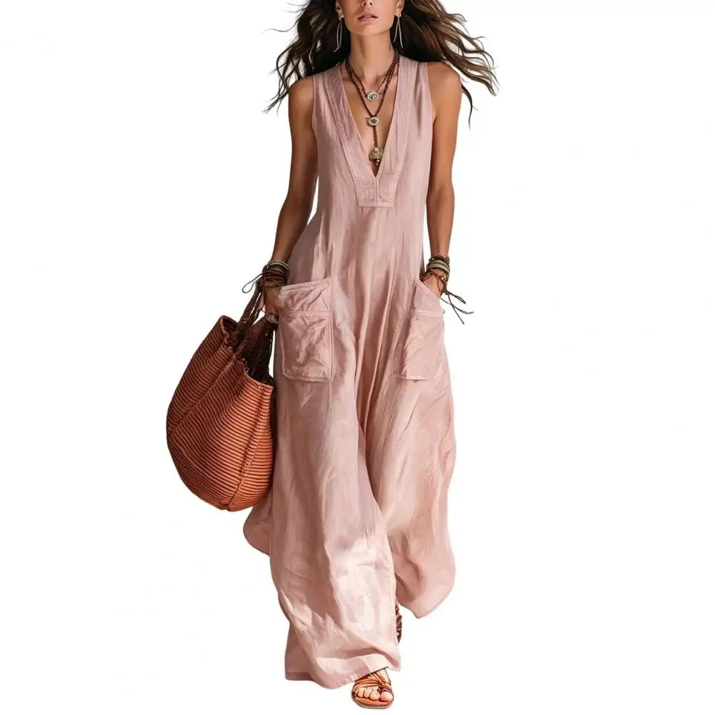 Lightweight Summer Jumpsuit Wide-leg Jumpsuit Women V Neck Jumpsuit with Pockets Wide Leg Rompers Summer Loose One for Everyday