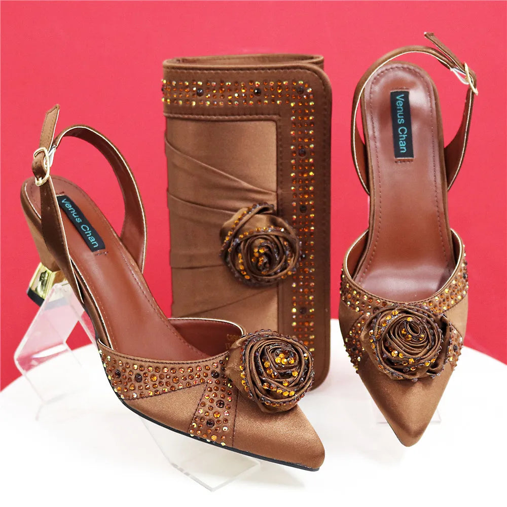 Doershow Beautiful High Quality African Style Ladies Shoes And Bags Set Latest Silver Italian Shoes And Bag Set For Party