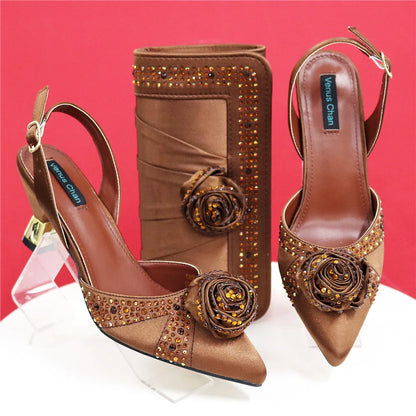 Doershow Beautiful High Quality African Style Ladies Shoes And Bags Set Latest Silver Italian Shoes And Bag Set For Party