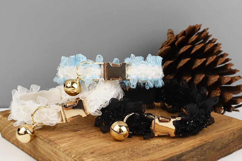 Lace Cat Collar Adjustable Safety Personalized Pet Collar Customized Name Soft With Bell Pet Collar for Cats and Small Dogs