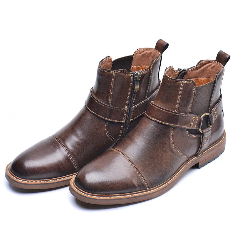 Motorcycle Shoes Retro Leather Boots for Motorcycles Durable Men Boots Short Shoes Motorcycle Safety Equipment Work Shoes Zip