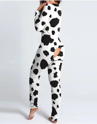 New Women Pajamas Sexy V-neck Jumpsuit Plaid Casual Long Sleeve Pyjama Button-down Front Functional Buttoned Flap Sleepwear