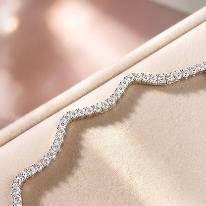 2mm Full Moissanite Wave Tennis Necklaces 925 Sterling Silver Luxury Bridal Necklace Adjustable Choker for Women Jewelry Gift