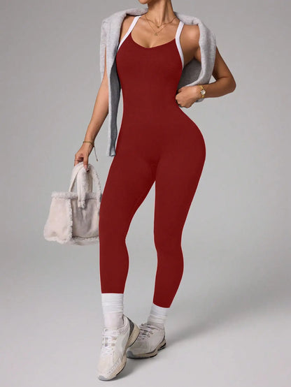 Cross shoulder strap pants jumpsuit yoga suit fitness suit threaded jumpsuit seamless exercise quick drying yoga jumpsuit