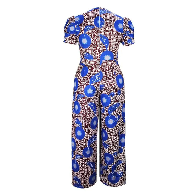 Loose Women's 2025 Summer Wide Leg Pants Letter Printed Short Sleeves Bubble Sleeves Large Size Jumpsuit