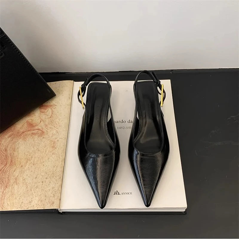 Designer Luxury Summer Pointed Toe Women Sandals Fashion Singbacks Mules Shoes Ladies Elegant Low Heel Stripper Party Sandalias