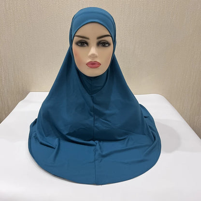 H292 Plain Two Pieces Large size muslim hijab with chin part top quality amira pull on islamic scarf hot sell headscarf