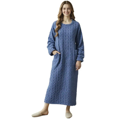 Women's Fuzzy Fleece Nightgown Winter Warm Cozy Plush Pajamas Casual Long Sleeve Crewneck Sleepwear Pullover Flannel Night Dress