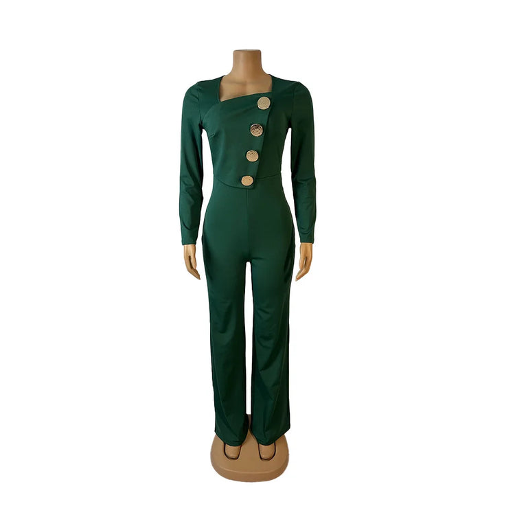 CM.YAYA Elegant Button Long Sleeve Irregular Girl Jumpsuits 2025 Spring Women's Overalls Outfits Night Club Streetwear One Piece