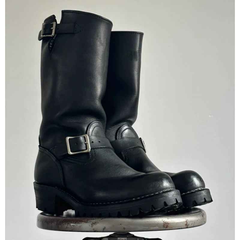 Men's Suede Buckle Strap Stitching Ankle Boots 2026 Non-Slip Thick Sole Chunky Heels Moto Boots Casual Shoes for Men