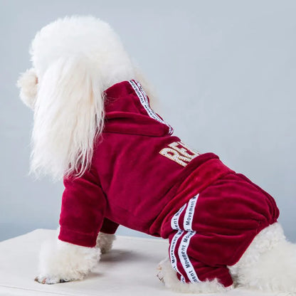Luxury Velvet Dog Clothes,Dog Jumpsuit,Small Medium Dogs,Yorkie Puppy Costume,Hooded Coat,Tracksuit Overalls,Autumn,Winter
