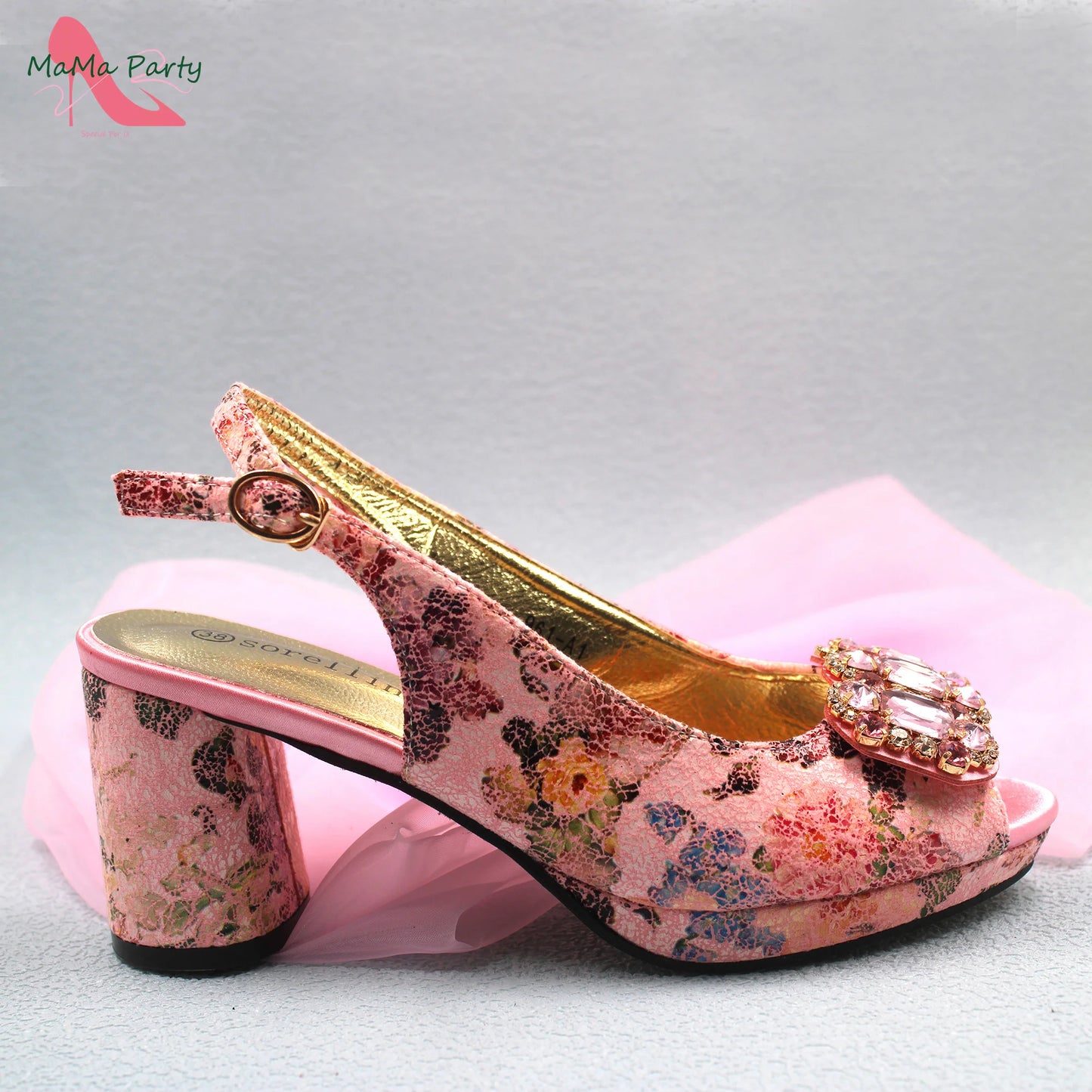 2024 Mature Style High Quality Comfortable Heels Italian Women Shoes and Bag Set with Shinning Crystal in Yellow Color