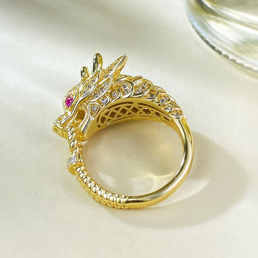 Luxury 9999 24K Solid gold certifid gold dragon domineering dragon head ring dragon tiger spirit dragon head gold ring