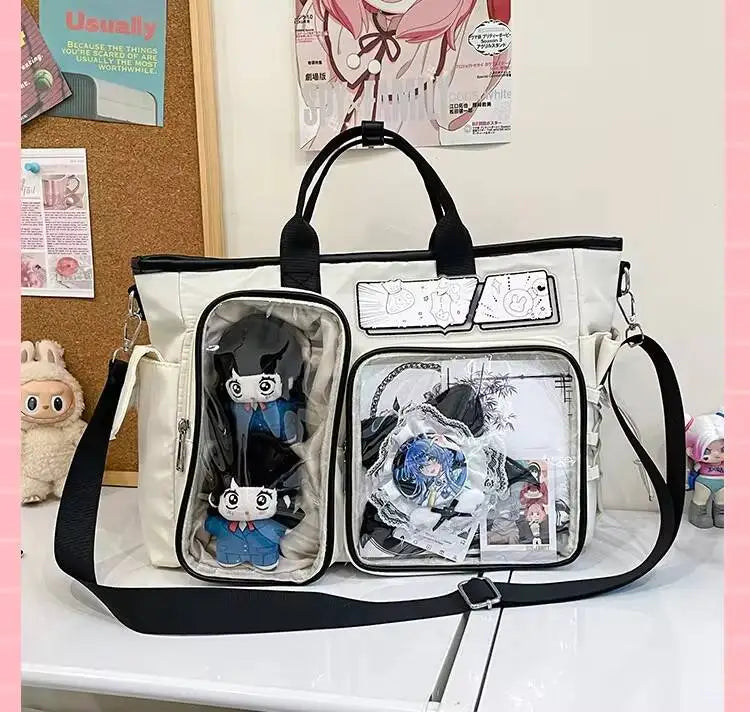 New Y2K Cute Ita Shoulder Bag Large Capacity Backpacks Lolita Girl Transparent Cosplay Handbags DIY Badge Display Crossbody Bags