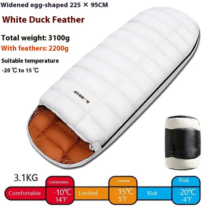 Wider Waterproof Down Sleeping Bag 225CM*95CM for Winter Cold Weather -25~0 ℃ Camping Hiking Backpacking with Compression Sack