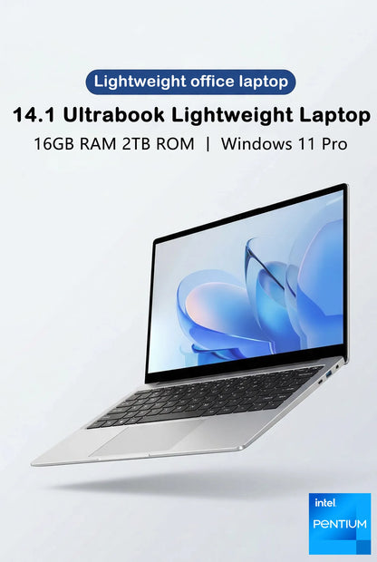 New Ultra Slim Laptop 14.1" 16GB RAM 2TB SSD Intel 4405U Gaming PC 1920*1080 Display Office Study Computer PC Windows 11 Pro