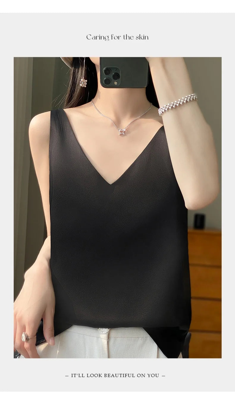 New Lce Silk Satin Camisole Women's Spring/Summer Solid Color Sleeveless Sexy Comfortable Silk Underwear Vest RW-D09