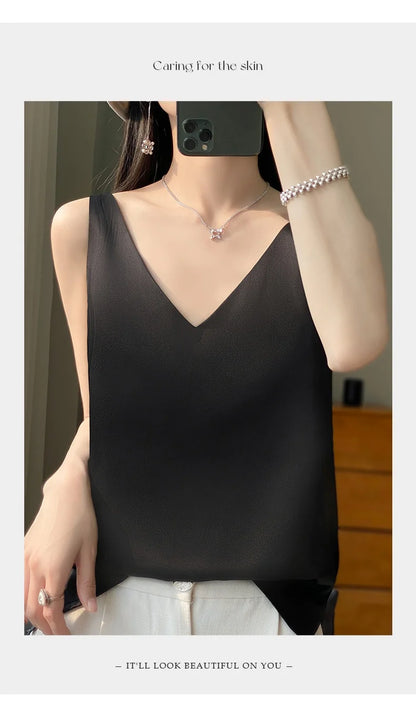 New Lce Silk Satin Camisole Women's Spring/Summer Solid Color Sleeveless Sexy Comfortable Silk Underwear Vest RW-D09