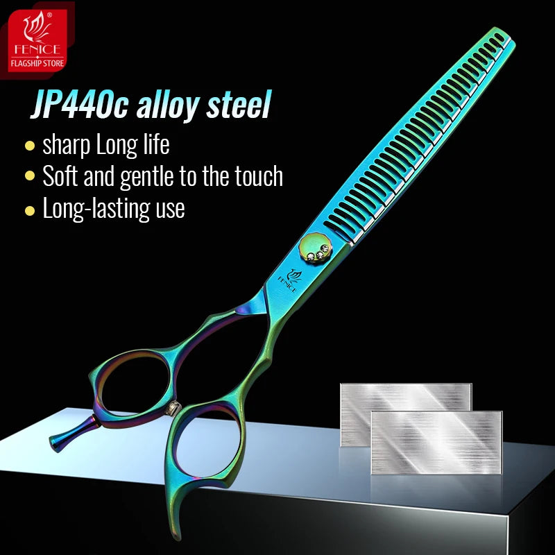 Fenice JP440C 7/7.5 Inch Professional Pet Dogs Grooming Scissors Kits Straight Curved Thinnier Chunker Shears Set For Dogs