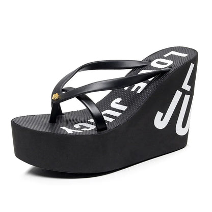Women's Sandals Flip-Flops Summer Rubber Non-Slip Upper Slippers Wedge Fashion High Heel Beach Sandals for Women's slippers