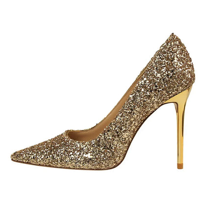 Women Luxury Bling Red  Blue Valentine Party Scarpins Pumps Lady Glitter Sequins 7cm 9.5cm High Heels Designer Shoes Plus Size
