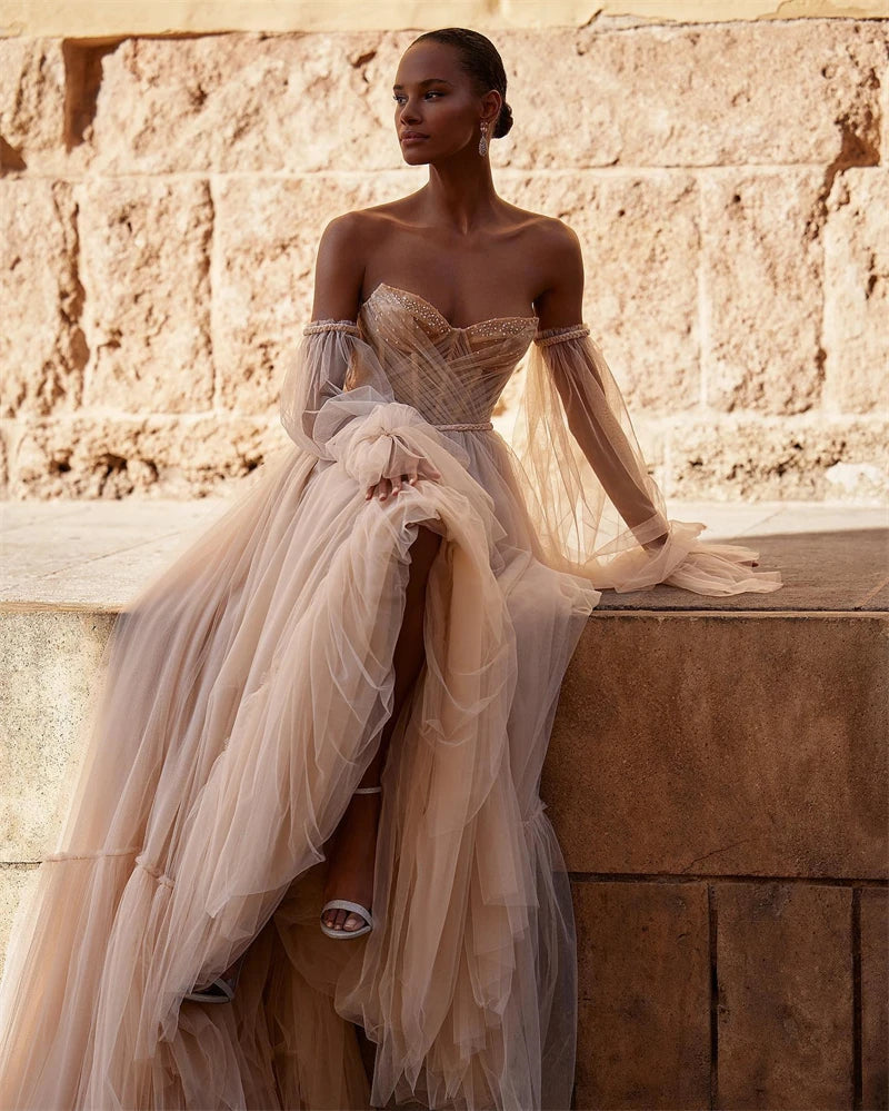 SSYTENS Elegant Bohemian Wedding Dresses Customized Puffy Long-sleeved Corset back Bride Dress Chic Beach Bridal Gowns for Women