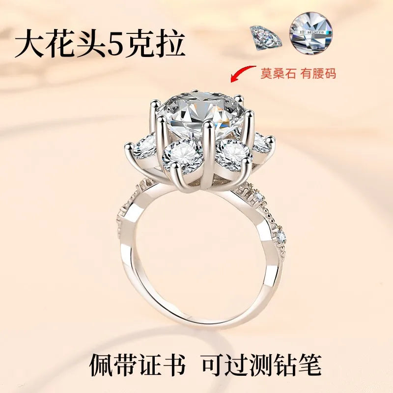 5Ct Moissanite Women's Ring PT950 Platinum Snowflake Crown Design Premium Texture Royal Style for High-End Galas