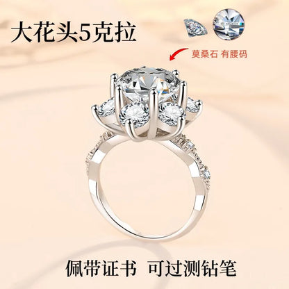 5Ct Moissanite Women's Ring PT950 Platinum Snowflake Crown Design Premium Texture Royal Style for High-End Galas
