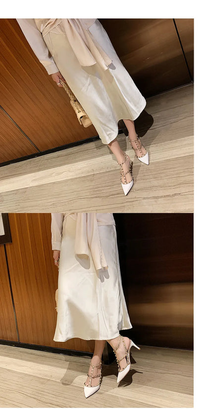 Women's Gladiator sandals Summer 2026 Luxury With Ankle Strap Pointed Toe Fashion Rivet High Heels Party Ladies Shoes Women 10cm
